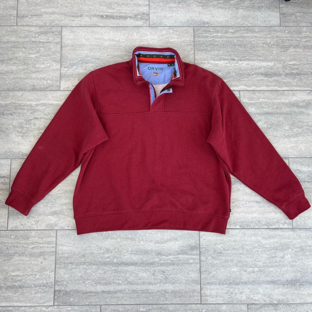 ORVIS Mens Sweatshirt 1/4 ZIP Maroon Button Pullover Casual Fly Fishing XXL